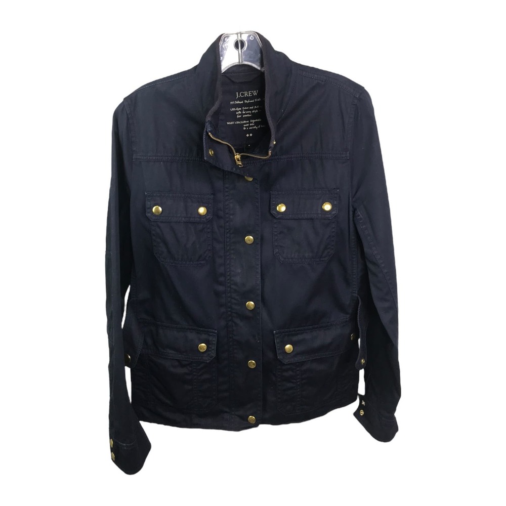 J. Crew Women Relaxed Boyfriend Field Jacket Blue Waxed Roll-Up Cuffs S